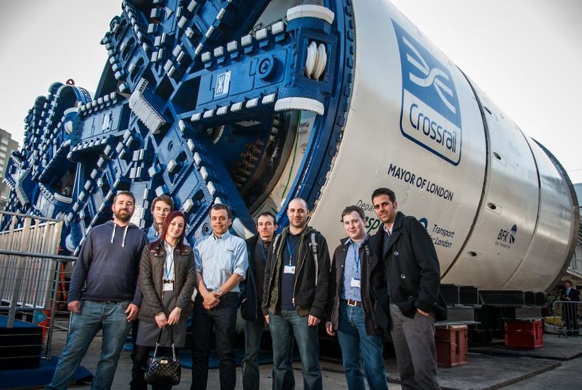 GEO-instruments UK team standing by a Crossrail Elizabeth Line Tunnel Boring Machine 