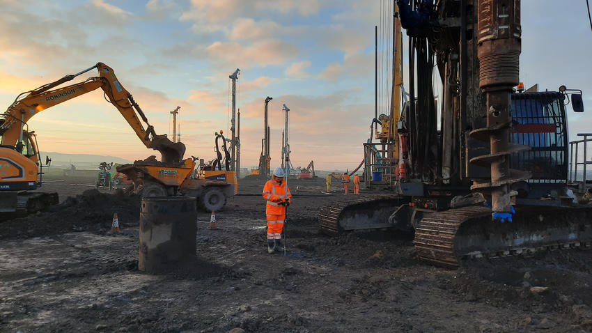 Surveyor setting-out pile locations