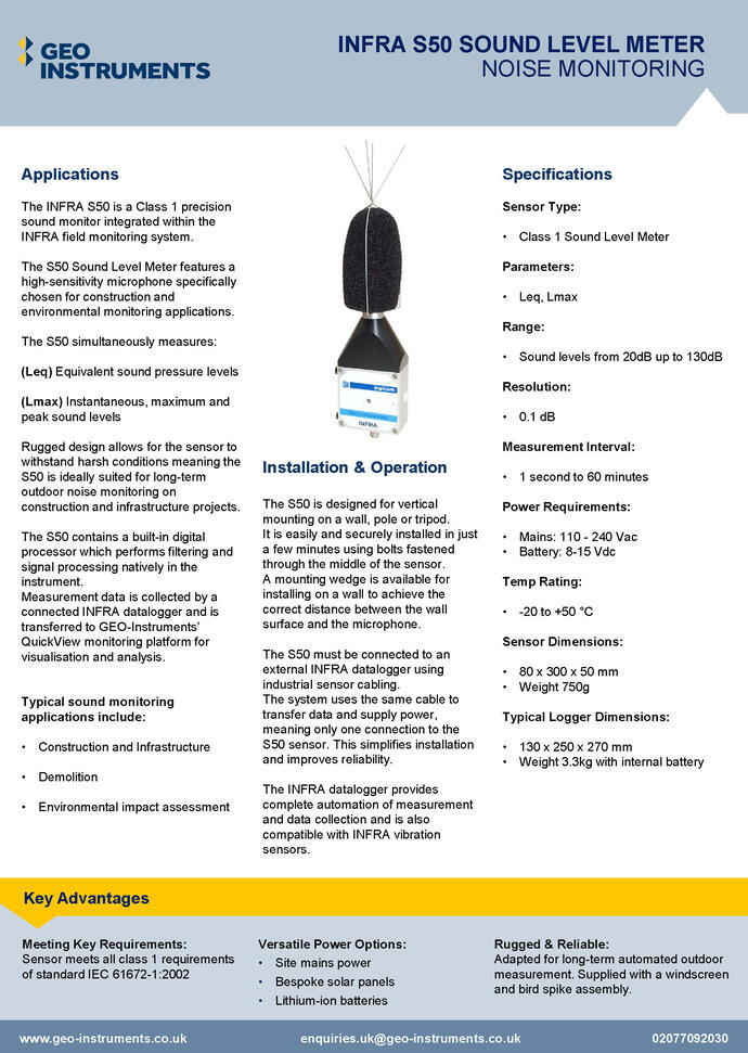 Datasheet - S50 Sound Level Meter