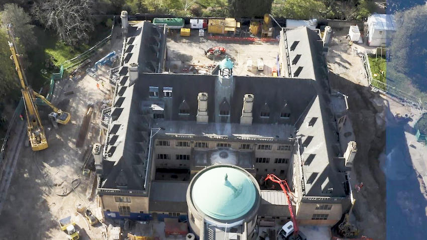 An overhead view of work at Rhodes House
